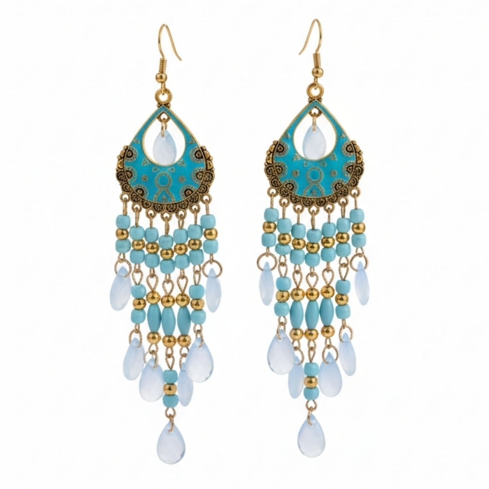 🆕️ Vintage Style Dangle Chandelier Earrings Gold and Blue
